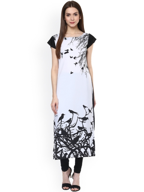 

ZIYAA Women White & Black Printed Straight Kurta