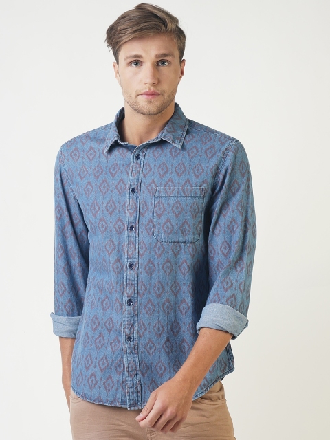 

Blue Saint Men Blue Smart Slim Fit Printed Casual Shirt