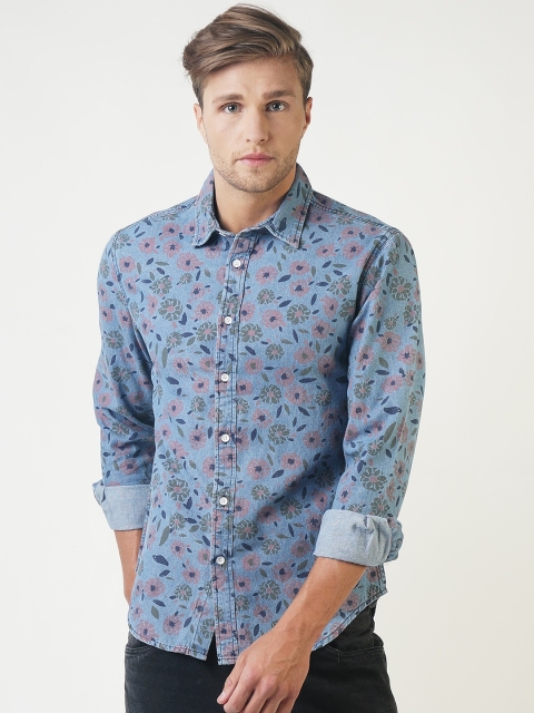 

Blue Saint Men Blue Smart Slim Fit Printed Casual Shirt