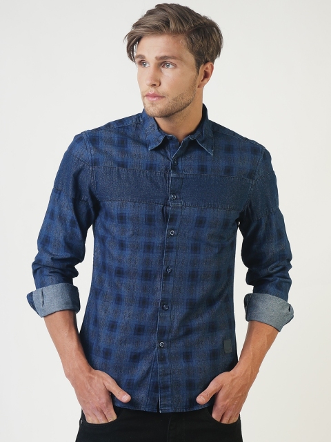 

Blue Saint Men Blue Smart Slim Fit Checked Casual Shirt