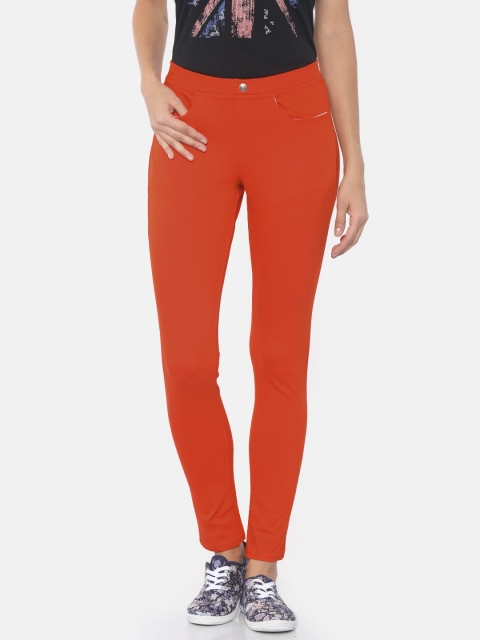 

Go Colors Orange Solid Super Stretch Ankle-Length Jeggings