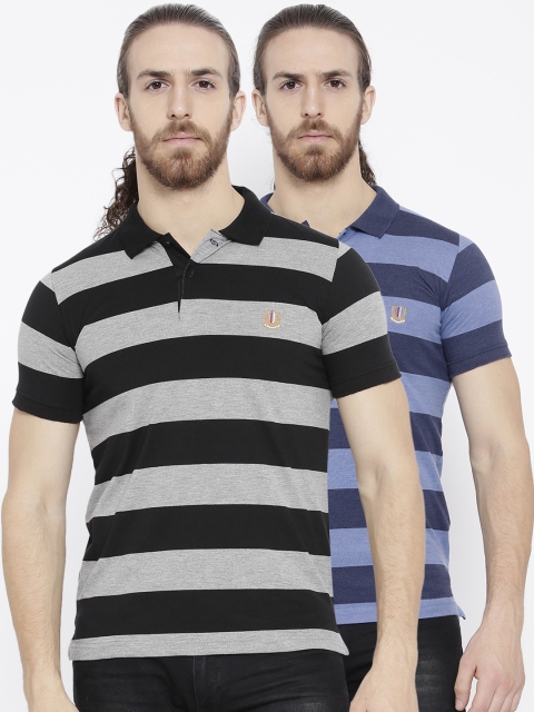 

Duke Men Cotton Striped Pack Of 2 Polo Collar T-Shirts, Grey