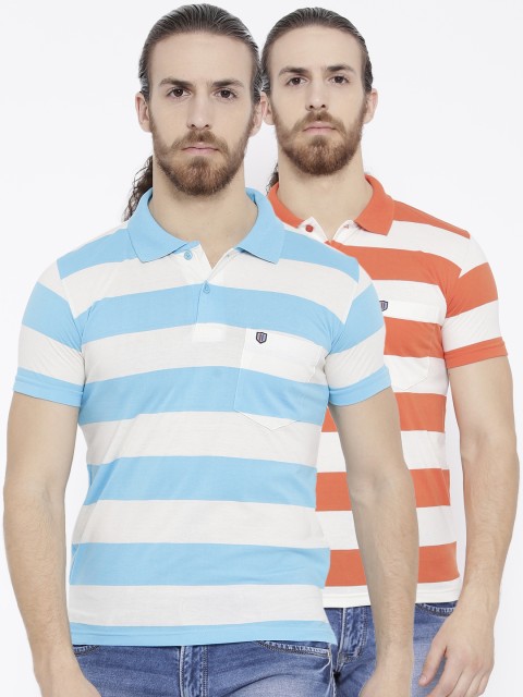 

Duke Men Cotton Striped Pack Of 2 Polo Collar T-Shirts, Blue