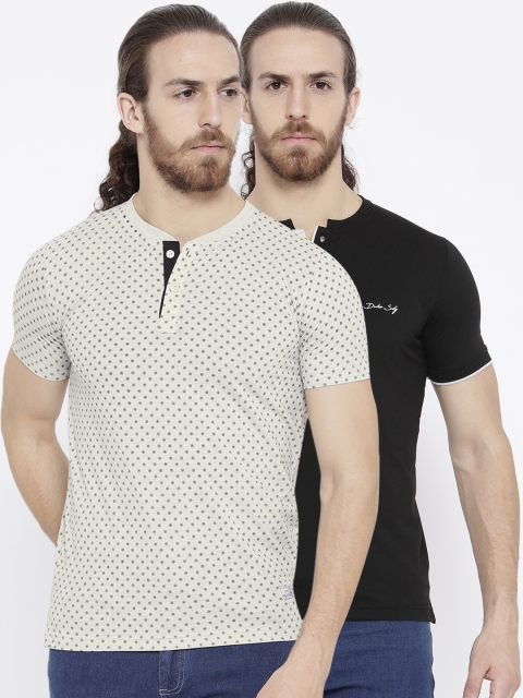 

Duke Men Cotton Striped Pack Of 2 Henley Neck T-Shirts, White