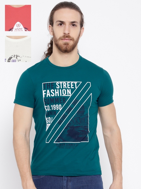 

Duke Men Cotton Pack Of 3 Printed Round Neck T-Shirts, Green