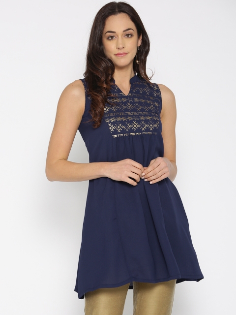 

Bronz Navy Printed Tunic, Navy blue