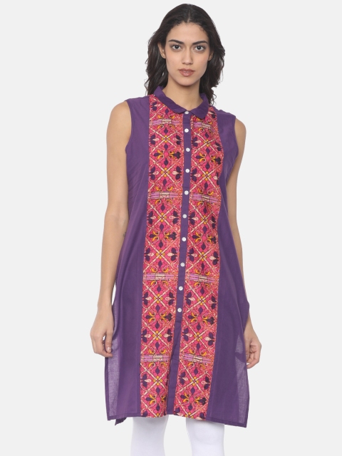 

Karigari Women Purple & Pink Printed A-Line Kurta