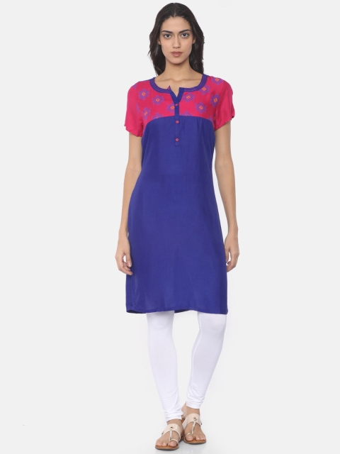 

Karigari Women Blue Printed Straight Kurta