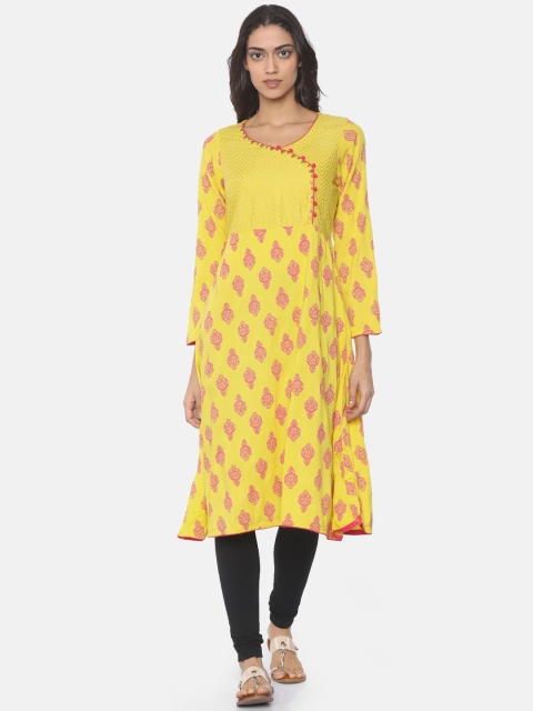

Anahi Women Yellow Printed A-Line Kurta
