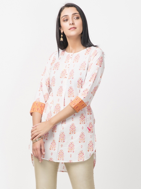 

Fabindia Off-White & Orange Hand Block Print Tunic