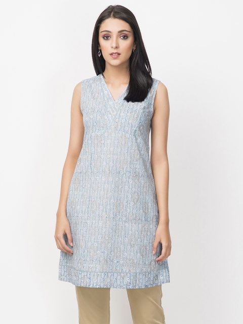 

Fabindia Blue Handblock Print A-Line Tunic