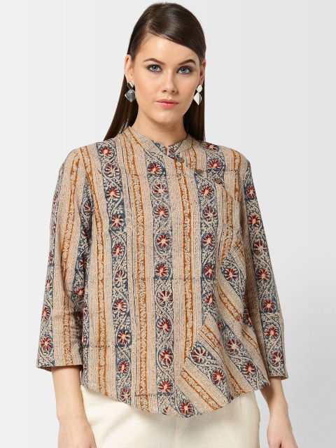 

Fabindia Women Beige & Blue Kalamkari Print Top