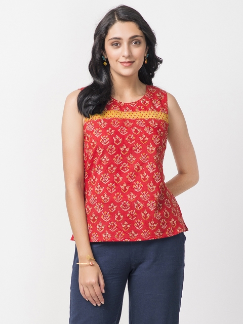 

Fabindia Women Red Printed Top