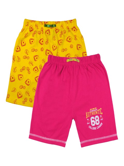 

SWEET ANGEL Kids-Unisex Cotton Pack Of 2 Self Design Shorts, Pink
