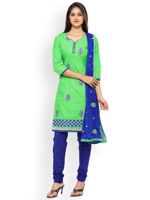 

Satrani Green & Blue Cotton Blend Unstitched Dress Material