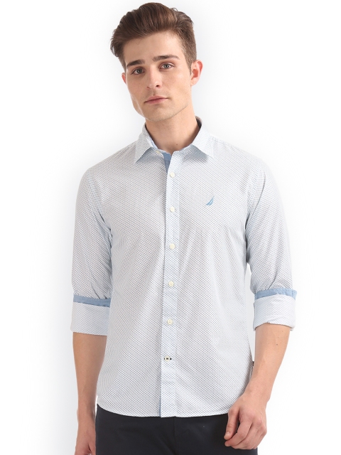 

Nautica Men Blue & White Regular Fit Printed Casual Shirt