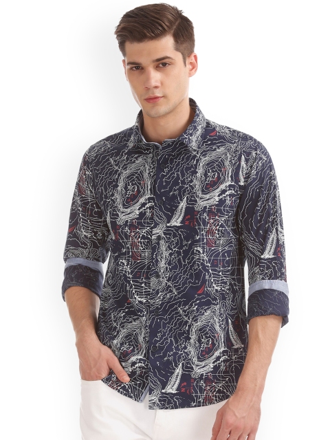 

Nautica Men Blue & White Printed Casual Shirt