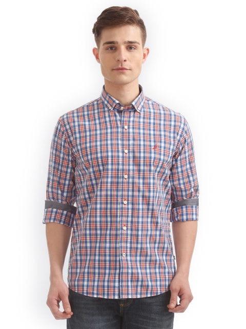 

Nautica Men Red & Blue Slim Fit Checked Casual Shirt