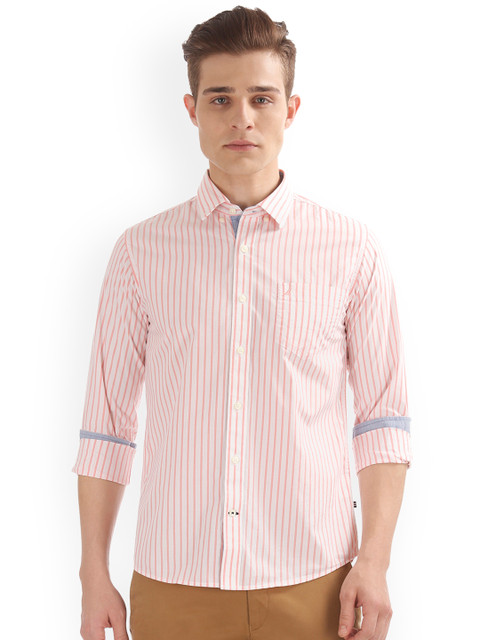 

Nautica Men Coral & White Striped Casual Shirt