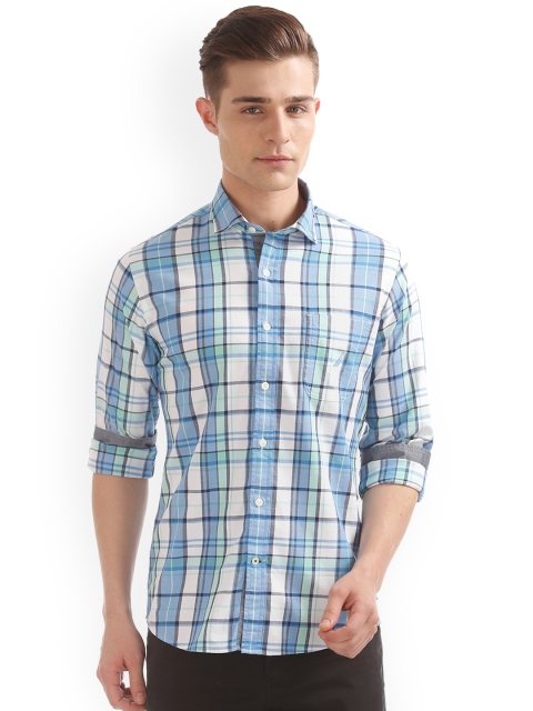 

Nautica Men Blue & White Checked Casual Shirt