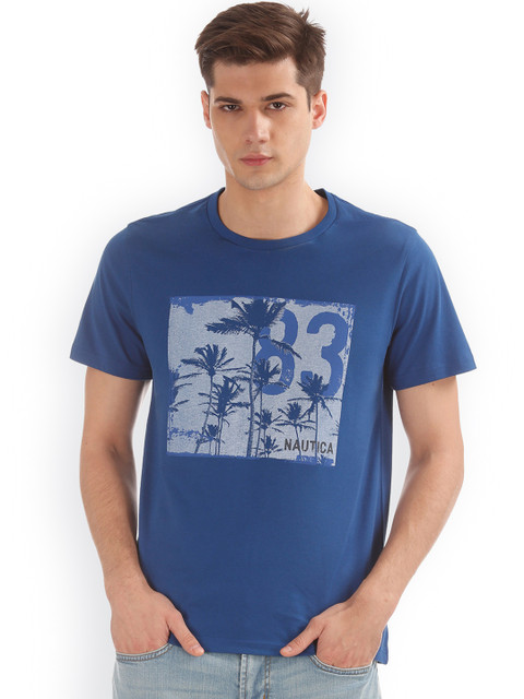 

Nautica Men Blue Printed Round Neck Slim Fit T-shirt