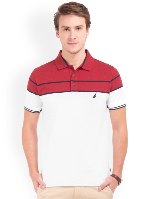

Nautica Men White And Red Colourblocked Polo Collar Slim Fit T-shirt