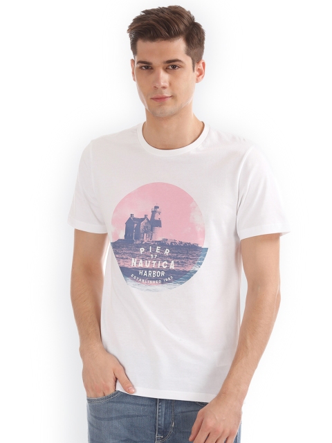 

Nautica Men White Printed Round Neck Slim Fit T-shirt