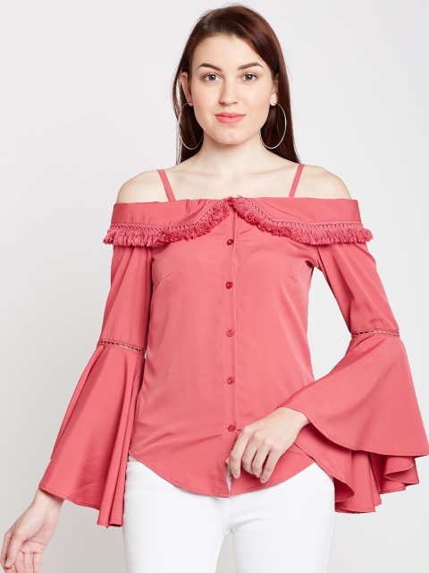 

Popnetic Women Pink Self Design Shirt Style Top