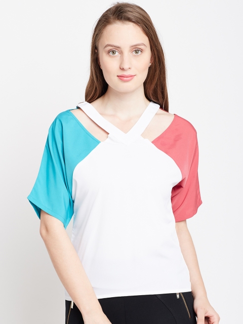 

Popnetic Women White Colourblocked Top