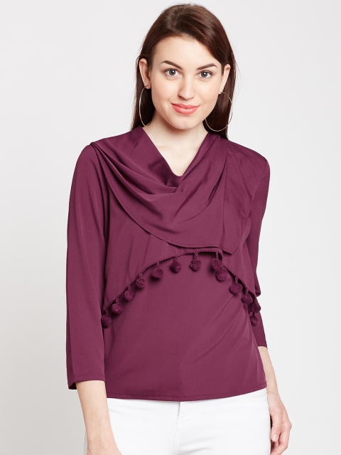 

Popnetic Women Burgundy Self Design Tiered Top