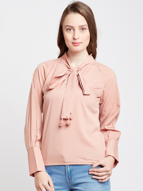 

Popnetic Women Peach-Coloured Self Design Blouson Top