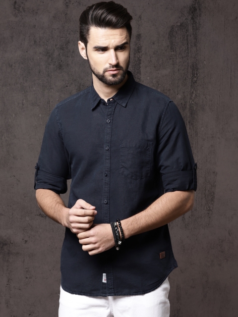 

Roadster Men Navy Blue Regular Fit Solid Casual Shirt