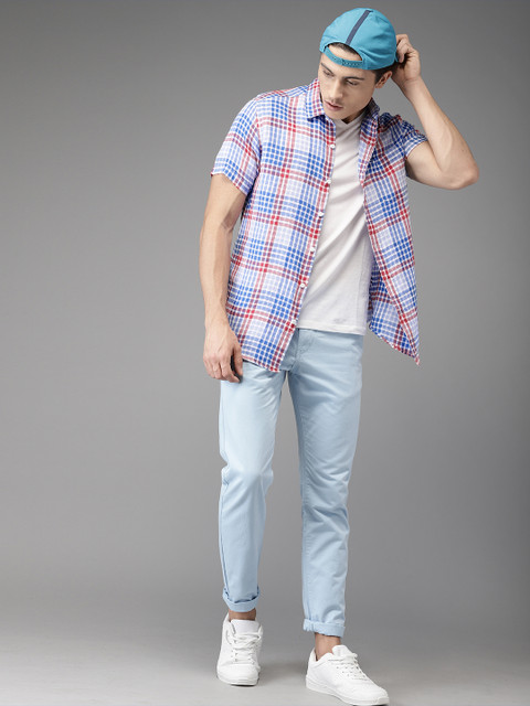 

HERE&NOW Men Blue & Red Regular Fit Checked Linen Casual Shirt