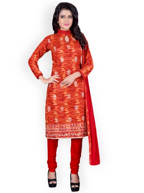 

Saree mall Red & Rust Cotton Blend Unstitched Dress Material