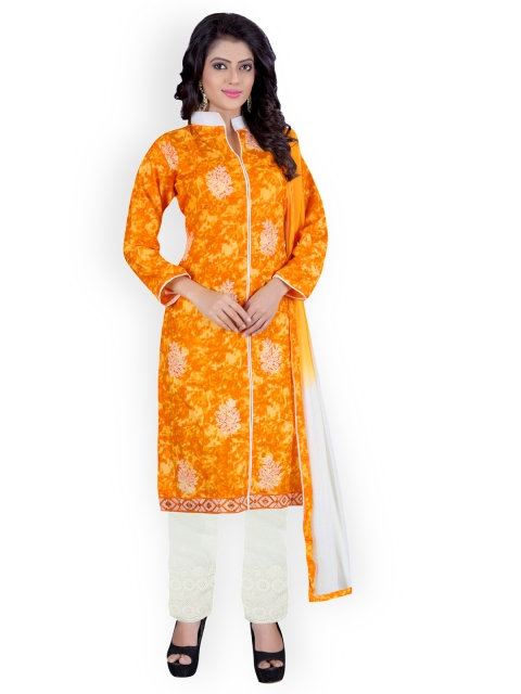 

Saree mall Yellow & Off-White Cotton Blend Unstitched Dress Material