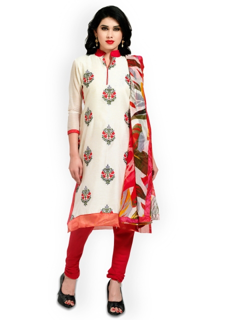 

Saree mall Cream-Coloured & Pink Cotton Blend Unstitched Dress Material