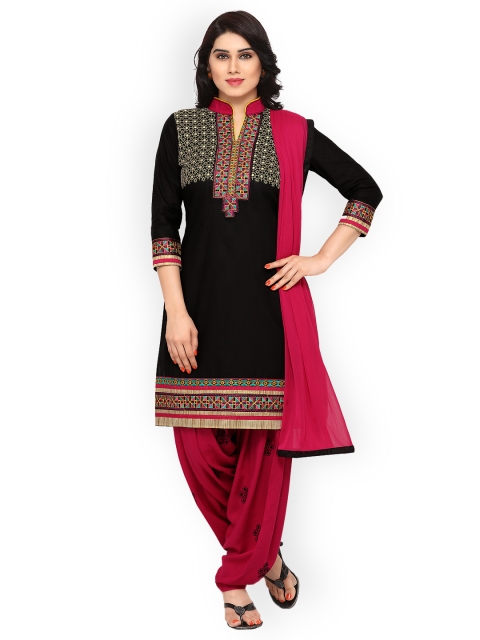 

Kvsfab Black & Magenta Pure Cotton Embroidered Unstitched Dress Material