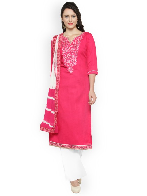 

Kvsfab Pink & Off-White Pure Cotton Embroidered Unstitched Dress Material