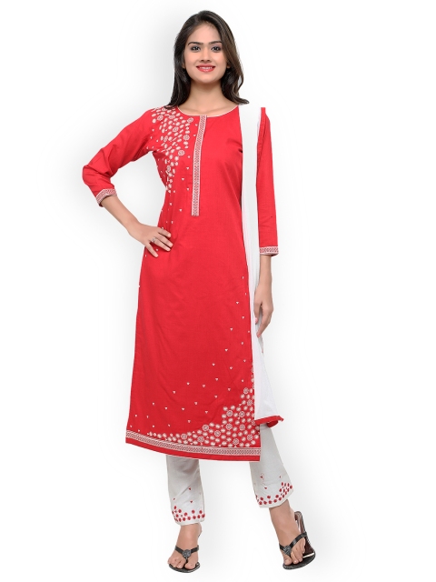 

Kvsfab Red & White Pure Cotton Embroidered Unstitched Dress Material