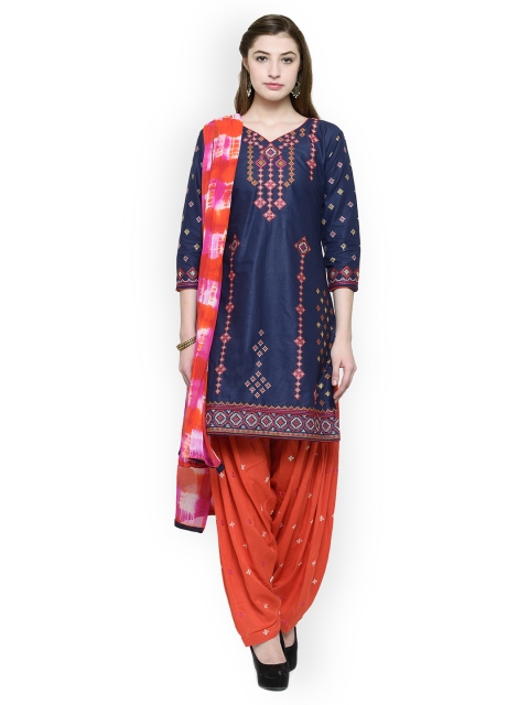 

Kvsfab Navy Blue & Red Pure Cotton Embroidered Unstitched Dress Material