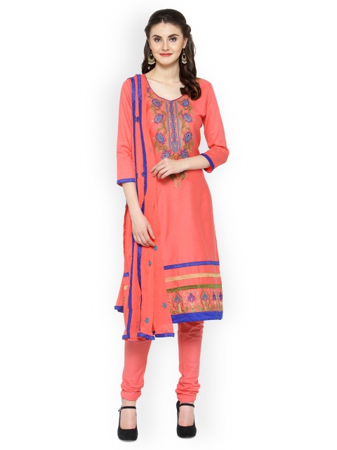

Kvsfab Coral Orange Satin Embroidered Unstitched Dress Material