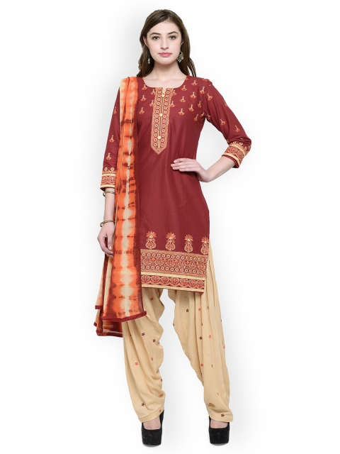 

Kvsfab Maroon & Beige Pure Cotton Embroidered Unstitched Dress Material