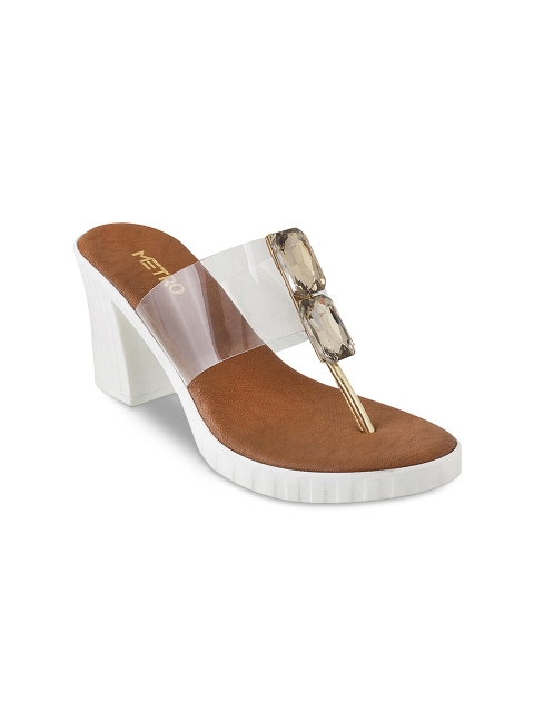 

Metro Women Gold-Toned & White Embellished Block Heels