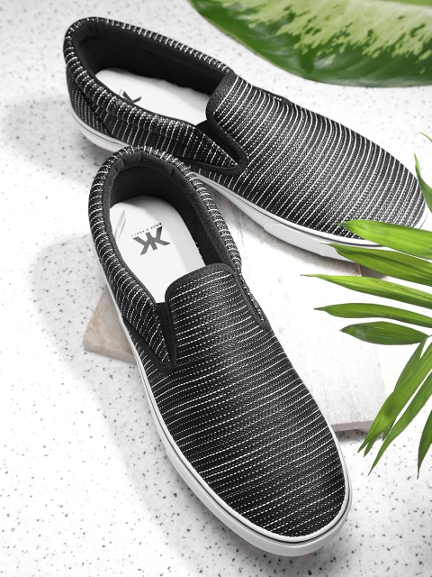 

Kook N Keech Men Black Woven Design Slip-On Sneakers