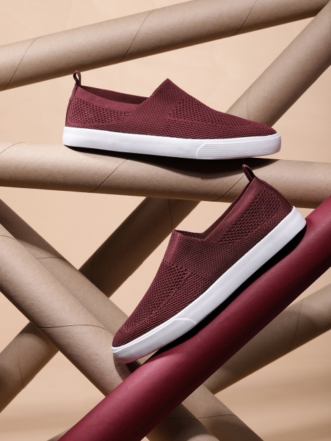 

Kook N Keech Men Maroon Woven Design Slip-On Sneakers