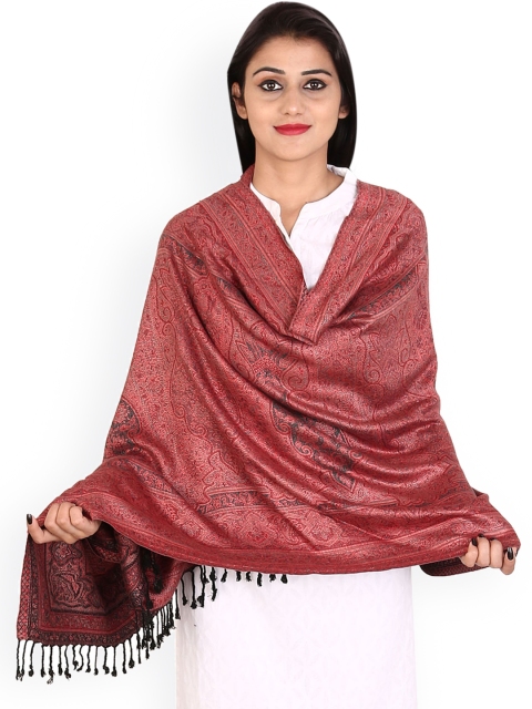 

Anekaant Peach -Coloured Woven Design Jacquard Reversible Shawl