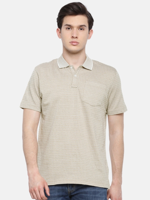 

Park Avenue Men Beige Self Design Polo Collar Pure Cotton T-shirt