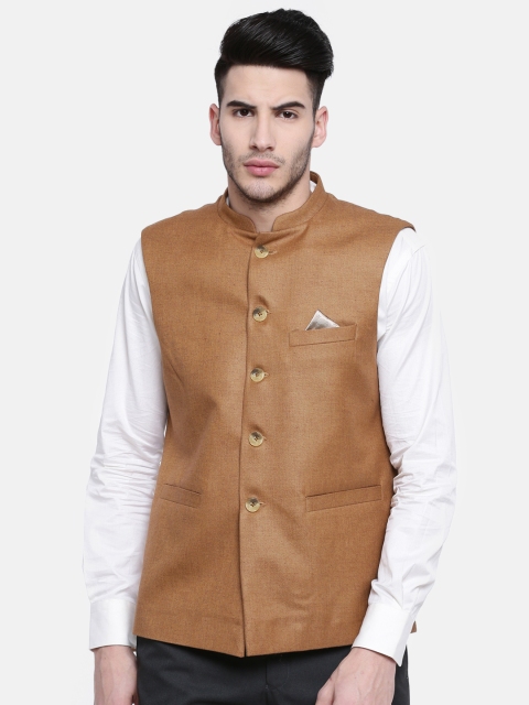 

J Hampstead Brown Solid Contemporary Fit Nehru Jacket