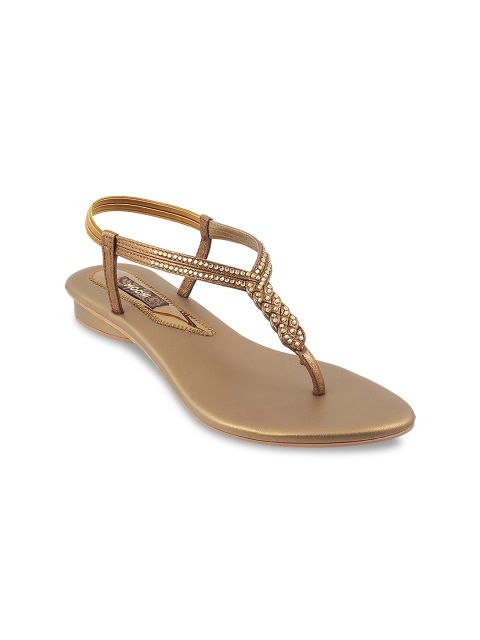 

Mochi Women Gold-Toned Embellished Synthetic T-Strap Flats