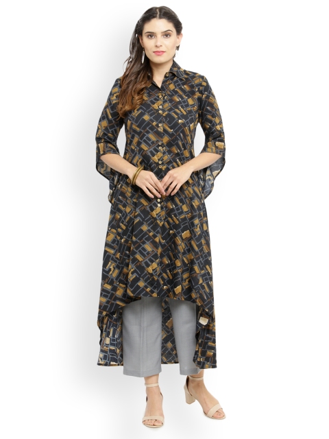 

Indibelle Women Black & Grey Printed Kurta with Trousers